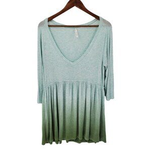 Womens 3/4 Sleeve Ombre Tunic Top Size M Green V-Neck Flowy Lightweight Boho